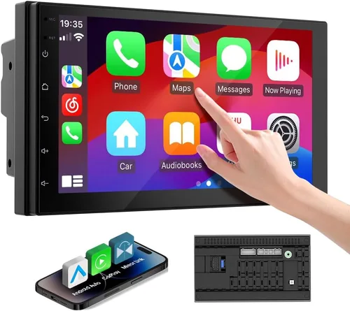 Miniatura 10 de Haudio Estéreo inalámbrico de doble DIN de 7 pulgadas con Carplay y Android Auto, Bluetooth, canal RCA, cámara de respaldo, SWC, FM/AM, pantalla