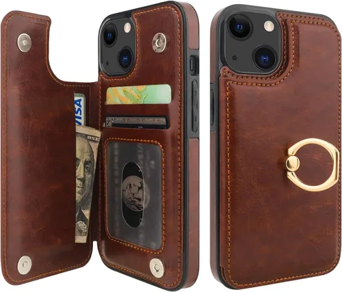 Miniatura 9 de ONETOP Funda tipo cartera para iPhone 13 Pro Max con soporte para tarjetas, anillo de rotación de 360°, función atril, bloqueo RFID, piel sintética