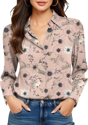 Miniatura 27 de Camisas sin planchado y sin arrugas para mujer, con botones, de manga larga, de seda de morera, blusas casuales para el trabajo