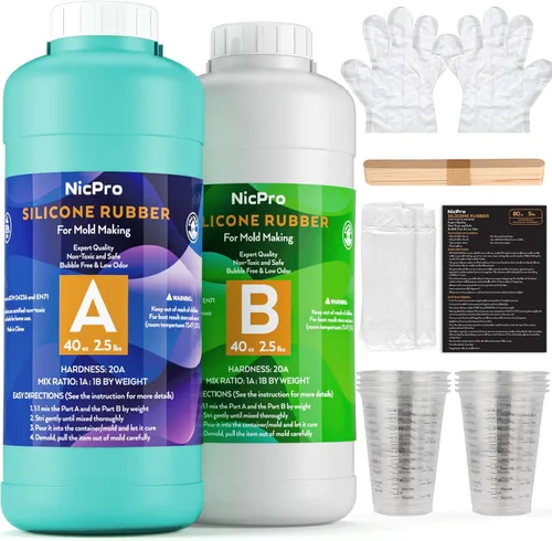 Miniatura 11 de Nicpro Kit de Fabricación de Moldes de Silicona de 170oz, Goma Líquida de Silicona Platino 20A, Verde Jade Flexible, Fabricante de Moldes de 170oz