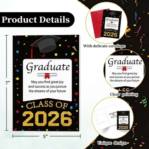 Miniatura 2 de D24TIME Tarjetas de graduación de clase de 2026 para él y ella, regalo de graduación feliz para hijo, hija, graduados de la escuela secundaria