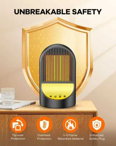 Miniatura 6 de Calentador de espacio, calentadores eléctricos portátiles pequeños de 1500 W para uso en interiores, calentador de cerámica PTC para oficina