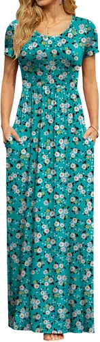Miniatura 2 de DB MOON Womens 2025 Summer Maxi Dresses Casual Short Sleeve Empire Waist Spring Long Dress with Pockets