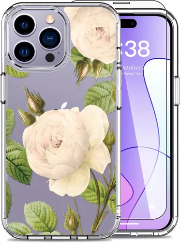 Miniatura 15 de LUHOURI Funda para iPhone 15 Pro Max con protector de pantalla, transparente de acrílico, diseños de moda para mujeres y niñas, funda protectora a