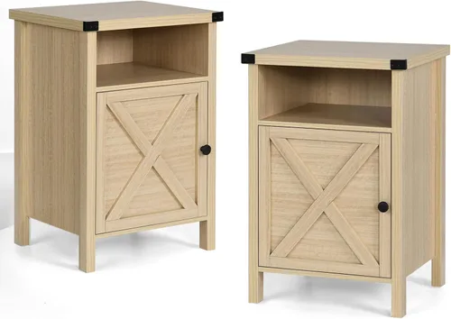 Miniatura 10 de Mesa Auxiliar de Granja, Mesa Lateral, Mesita de Noche, Mesa Auxiliar con Puerta de Granero y Estante, Mesita de Noche Moderna y Rústica para Natural