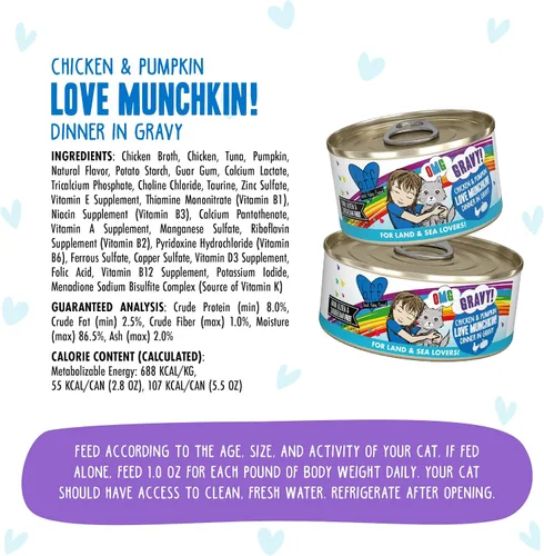Miniatura 4 de Weruva B.F.F. OMG - Mejor Amigo Felino Oh My Gravy!, Love Munchkin! con pollo y calabaza en salsa, comida para gatos, lata de 2.8 onzas