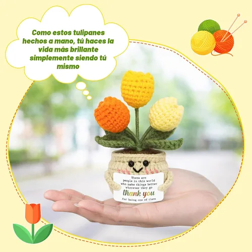 Miniatura 7 de OASSIE Regalos de agradecimiento para mujeres – Mini tulipán positivo de apoyo emocional de ganchillo – Graduación de fin de año, regalos de Sunny