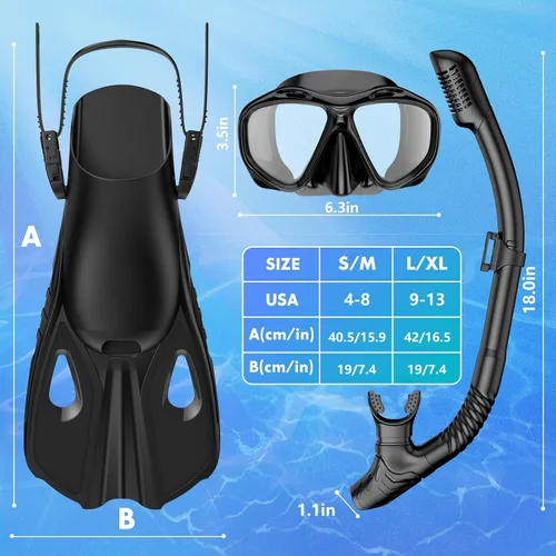 Miniatura 6 de Mask Fin Snorkel Set, Travel Size Snorkeling Gear for Adults with Panoramic View Anti-Fog Mask, Fins, Dry Top Snorkel for Swimming Training