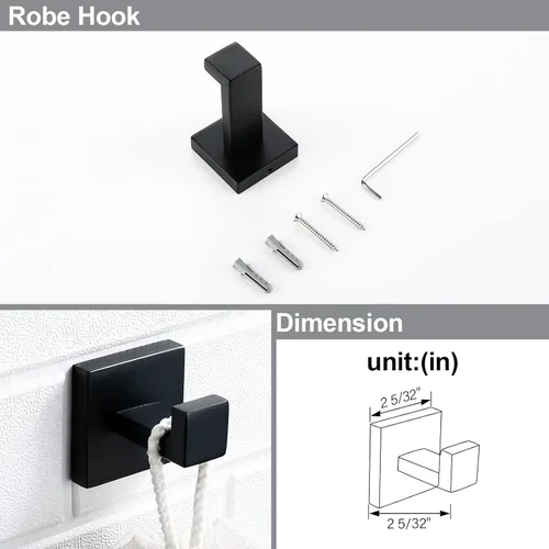 Miniatura 7 de BAGNOLUX Juego de 4 accesorios de baño negro mate, juego de 4 piezas, toallero de baño de acero inoxidable, toalleros negros para baño montado