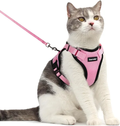 Miniatura 31 de Dooradar Juego de arnés y correa para gato, chaleco ajustable seguro a prueba de escapes, para caminar, chaqueta de malla suave y transpirable