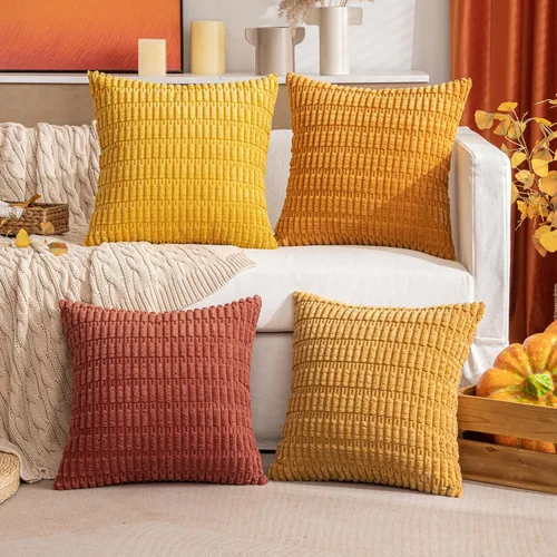Miniatura 28 de MIULEE Juego de 4 fundas de almohada decorativas de pana estilo bohemio de primavera de 18 x 18 pulgadas para sofá, sala de estar, sofá y cama
