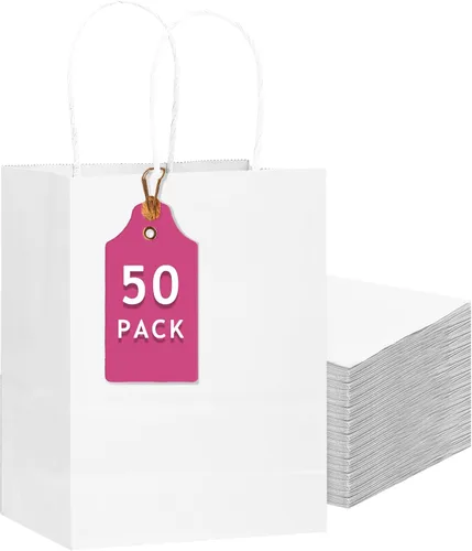 Miniatura 9 de qiqee Paquete de 50 bolsas de regalo de papel negro con asas a granel 13"x10.3"x4.6" bolsas de favor para fiestas de tamaño grande múltiples usos