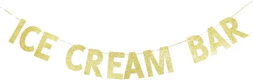 Cartel de barra de helado, letrero de fiesta temática de helado, decoración de cumpleaños para niños/niños, guirnalda de papel dorado con purpurina