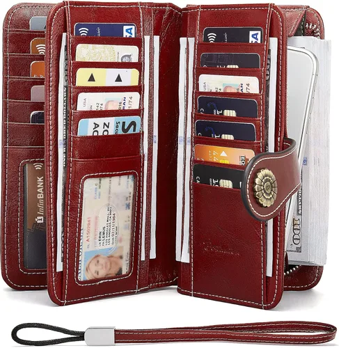 Miniatura 2 de BOSTANTEN Cartera de cuero genuino para mujer, de gran capacidad, cartera de mano, tarjetero con bloqueo RFID