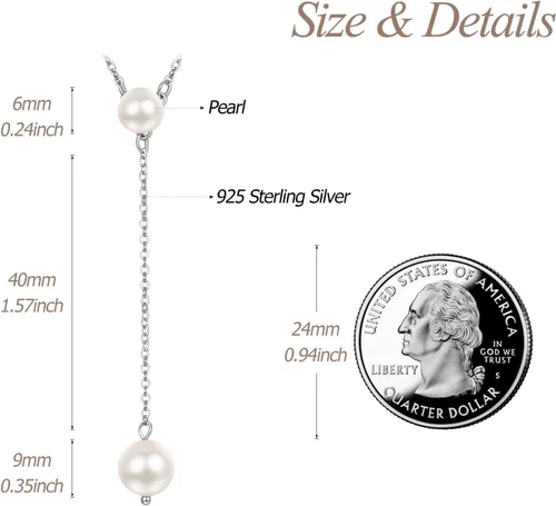 Miniatura 6 de Collar de perlas para mujer, de plata de ley, simple, a la moda, delicado, collar de perlas de capas largas, collar de perlas de perlas, regalos