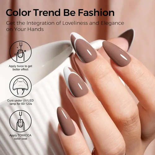 Miniatura 2 de TOMICCA Esmalte de uñas de gel marrón café, 0.5 onzas líquidas, esmalte de uñas de secado con LED UV para arte de uñas, manicura en casa, otoño e