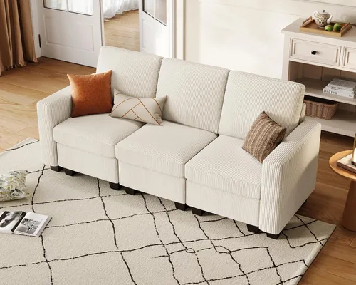 CHIC HOUSE Modular Sectional Sofa with Storage Ottomans, Corduroy Cloud Couch for Small Spaces & Apartments, Reconfigurable L/U Shaped Convertible