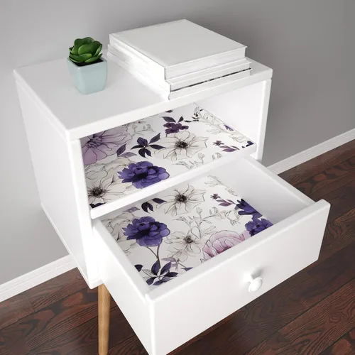 Miniatura 8 de Papel tapiz floral de acuarela para despegar y pegar, papel de contacto de flores morado/blanco/rosa, papel de pared botánico, autoadhesivo