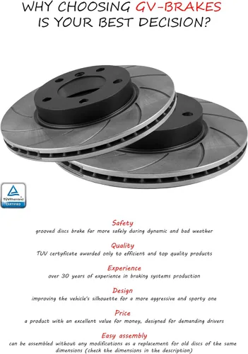 Miniatura 6 de Grooves GT Sport - Rotores de disco de freno compatibles con OPEL ZAFIRA I F75_ MINIVAN 1999 2000 2001 2002 2003 2004 2005-1623GVS - Delantero