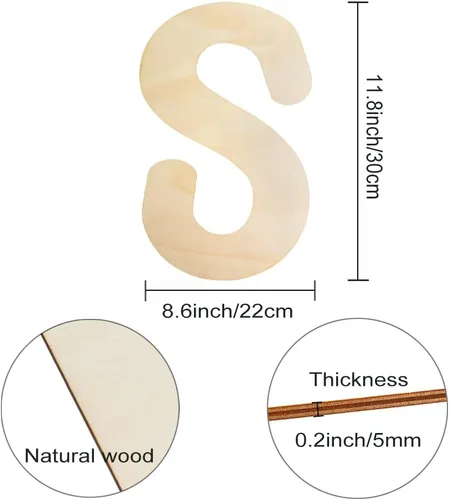 Miniatura 2 de Letras de madera grandes S, letras de madera grandes de 12 pulgadas, letras de madera sin terminar para decoración de pared, manualidades, tablero