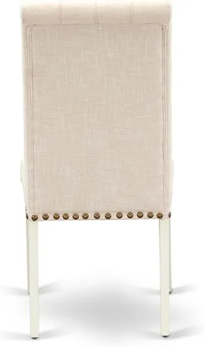 Miniatura 8 de East West Furniture ANBR3-LWH-02 Juego de mesa de comedor de 3 piezas contiene una mesa de comedor redonda con pedestal y 2 sillas tapizadas de tela