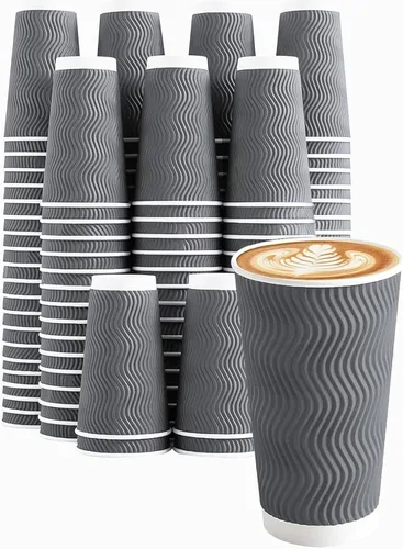 Miniatura 10 de Clawsoff Paquete de 90 tazas de café desechables de 16 onzas sin tapas, tazas de café de papel ondulado aislado gris de 16 onzas, tazas de papel