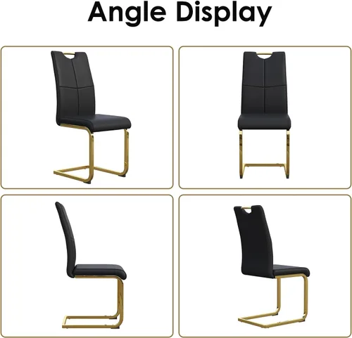 Miniatura 6 de Juego de 2 sillas de comedor, modernas sillas de comedor de piel sintética, sillas tapizadas para cocina, comedor, respaldo alto ergonómico