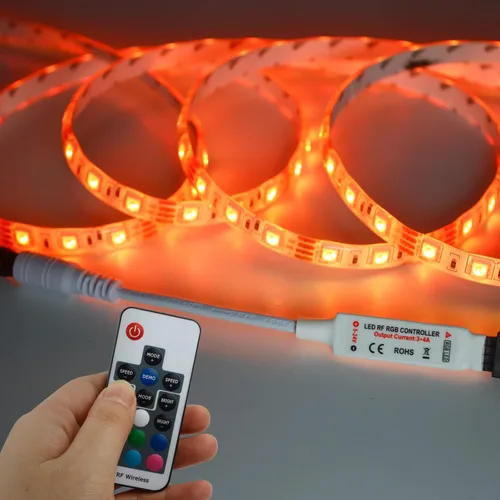 Miniatura 8 de VIPMOON Controlador LED remoto inalámbrico RF de 17 teclas, DC 5V/12V/24V Mini controlador RGB de 4 pines para 5050 3528 5630 luces de tira LED