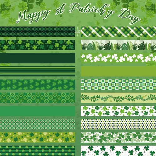 Miniatura 7 de Juego de cinta decorativa verde de 20 rollos de cinta washi del día de San Patricio para trébol de la suerte, cinta adhesiva para bricolaje del día