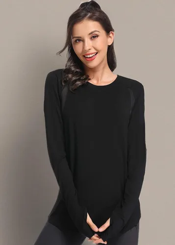 Miniatura 4 de Muzniuer Camisetas de entrenamiento de manga larga para mujer, camisetas lisas de manga larga para yoga, gimnasio, deportes, camiseta con agujero