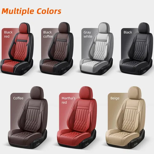 Miniatura 7 de Juego completo de fundas de asiento de automóvil de cuero napa impermeables y transpirables de 2 plazas, aptas para asientos delanteros