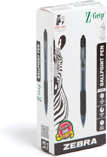 Zebra Pen Z-Grip - Bolígrafo retráctil de punta media, 3/64 pulgadas, tinta negra, 12 unidades