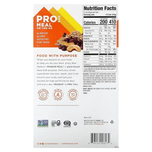 Miniatura 2 de ProBar Meal-On-The-Go, chispas de chocolate de avena, 12 barras, 3 oz (85 g) cada una