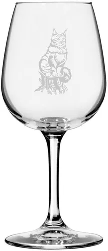 Miniatura 148 de Copa de vino de 12.75 onzas con temática de gato abisinio grabada para todo uso
