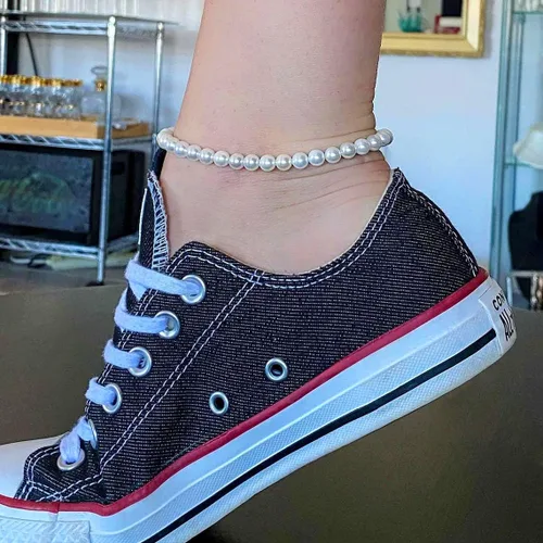 Miniatura 3 de Aobei Pearl Tobilleras de perlas hechas a mano para mujer, pulsera de tobillo ajustable con cuentas blancas para regalo de boda