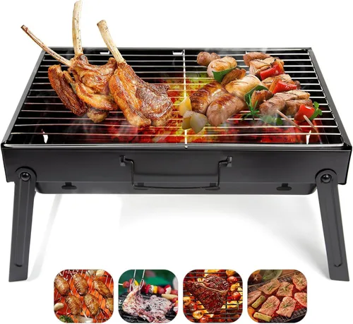 Miniatura 9 de Barbecue Grill, Charcoal Grill Folding Portable Lightweight Barbecue Grill Tools for Outdoor Grilling Cooking Camping Hiking Picnics Tailgating