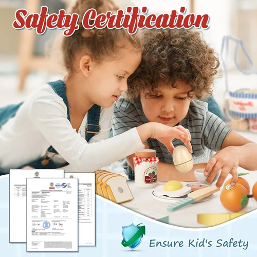 Miniatura 7 de Lehoo Castle Juego de comida de madera para jugar, pan de huevo de fruta Montessori, juguetes educativos para niños de 3 a 5 años, con bolsa