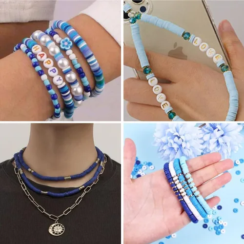 Miniatura 8 de 3500 cuentas de arcilla azul para hacer pulseras Cuentas Heishi de 6mm de polímero planas redondas en forma de disco de arcilla para hacer joyas