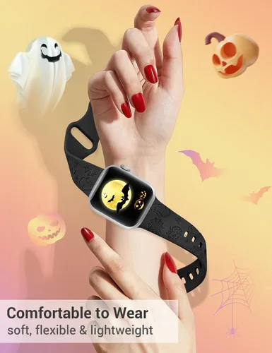 Miniatura 3 de W-RARA Correa grabada de Halloween compatible con Apple Watch Band de 1.496 in 1.575 in 1.614 in 1.654 in 1.732 in 1.772 in 1.929 in para mujeres
