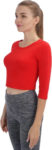 Miniatura 24 de Camiseta corta para mujer, cuello redondo, manga 3/4, casual, Y2K, linda camiseta corta para yoga