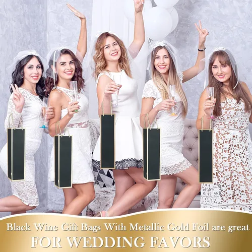 Miniatura 5 de Mimorou Paquete de 50 bolsas de regalo de vino a granel, bolsas para botellas de vino con asas, 13.8 x 3.8 x 3.8 pulgadas, reutilizables, con Negro