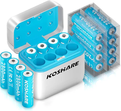 Miniatura 8 de Batería AA recargable con cargador, 16 baterías Ni-MH de 1.2 V con 16 x 2800 mAh AA de alta capacidad, 800 ciclos, precarga, tipo C y cargador de 8