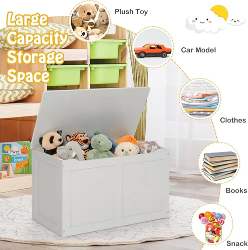 Miniatura 3 de Costzon Caja de juguetes de madera para niños, baúl y banco de almacenamiento para niños con tapa abatible, bisagras, organizador de almacenamiento