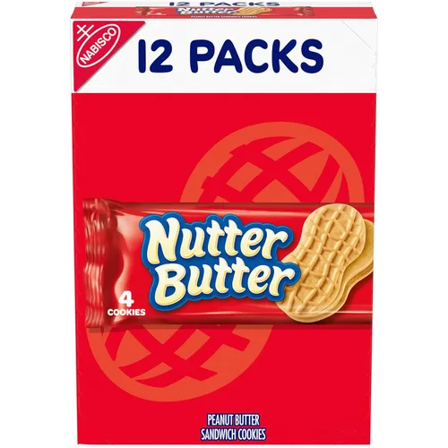 Nutter Butter Galletas sándwich de mantequilla de maní, 12 paquetes de bocadillos (4 galletas por paquete)