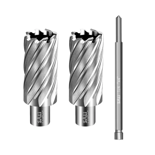 SALI 2 piezas de cortador anular de diámetro de 1-1/4 pulgada con vástago Weldon 3/4" (con 2 planos) profundidad de corte 2" broca Mag para prensa