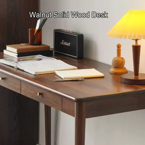 Miniatura 5 de Escritorio de oficina moderno y simple de madera maciza, mesa de computadora de nogal, sala de estar para el hogar, dormitorio, estudio, escritorio