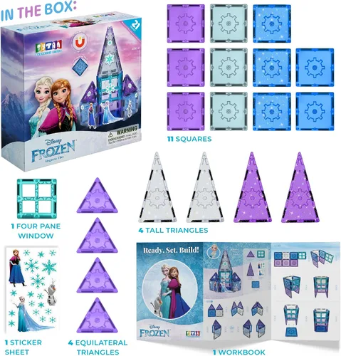 Miniatura 2 de Tytan Toys Juguete de azulejos magnéticos Frozen de Disney Princesa Castillo - Juego de construcción STEAM de 20 piezas con azulejos brillantes