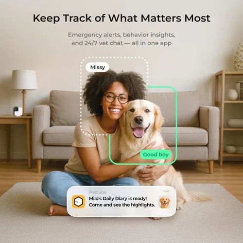 Miniatura 2 de Cámara de seguridad Petcube Cam 360, cámara interactiva WiFi para mascotas y hogar, con aplicación para teléfono, video HD 1080p, rotación de 360°