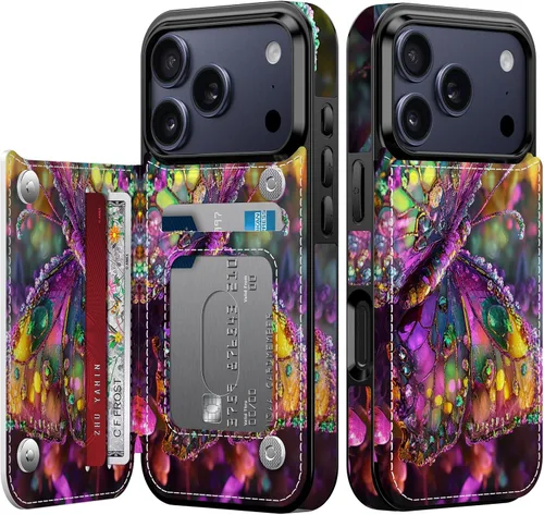 Miniatura 164 de FUNMIKO Funda tipo cartera para iPhone 13 con tarjetero, bloqueo RFID, protección de grado militar y obras de arte impresas con rayos UV, cierre