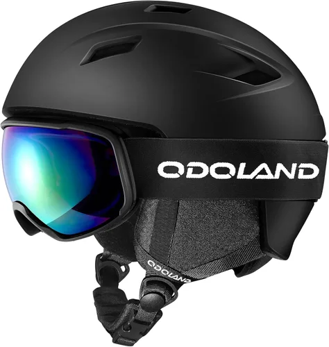 Odoland - Juego de casco de esquí y gafas, gafas de casco de snowboard para hombres, mujeres y jóvenes - Equipo a prueba de golpes y viento para